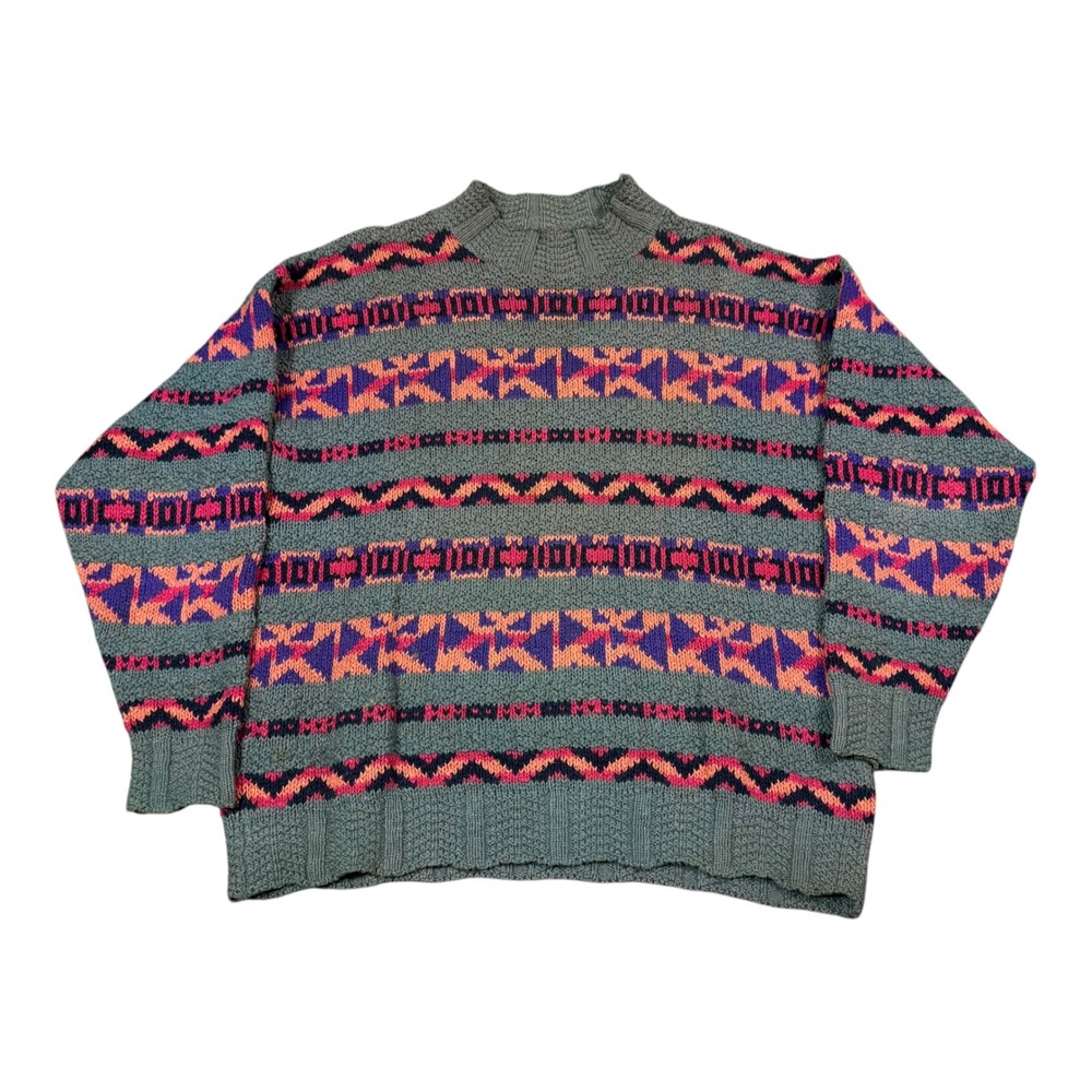 Vintage 90s The Lodge Multicolor Geometric Patterned‎ Sweater Men's Medium FLAW